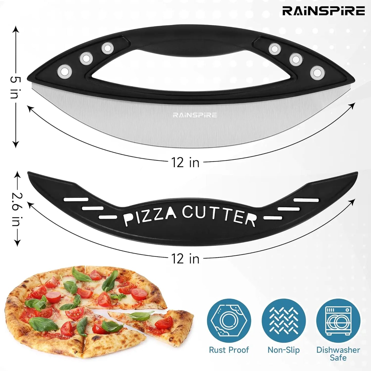 Stainless Steel Pizza Cutter Rocker with Cover, Sharp Blade, Dishwasher Safe Kitchen Tool for Easy Slicing