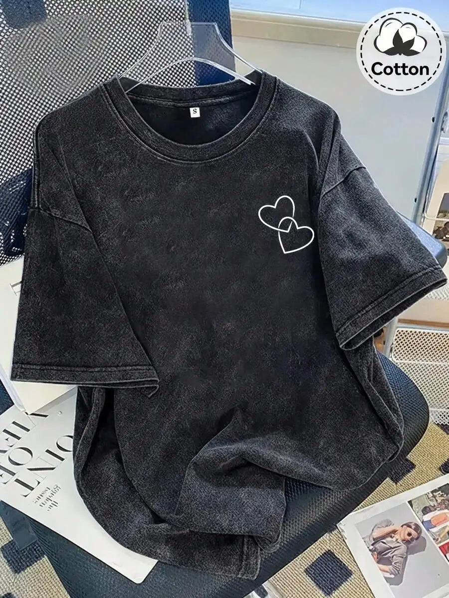 Distressed Double-Heart Graphic T-Shirt