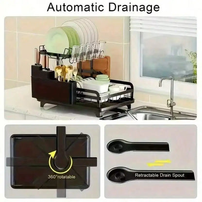 2 Tier Multifunctional Dish Drying Rack,Escurridor De Platos Para Fregadero,Stainless Steel Kitchen Dish Drainer With Drainboard