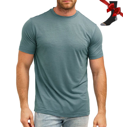 100% Superfine Merino Wool T Shirt Mens Base Layer Shirt Merino Wool Wicking Breathable Quick Dry Anti-Odor +Merino Wool Socks