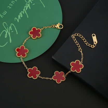 INS Hot Sale Stainless Steel Five Laef Flower Clover Bracelet Jewelry Set Necklace Earrings For Woman Daily Wear Brand Jewelry