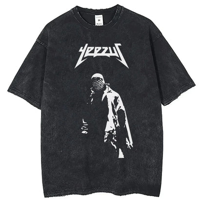 Rapper Kanye West Late Registration Tour 2005 Vintage Man Short Sleeve Tee Washing T Shirt Hip Hop Streetwear T-shirts