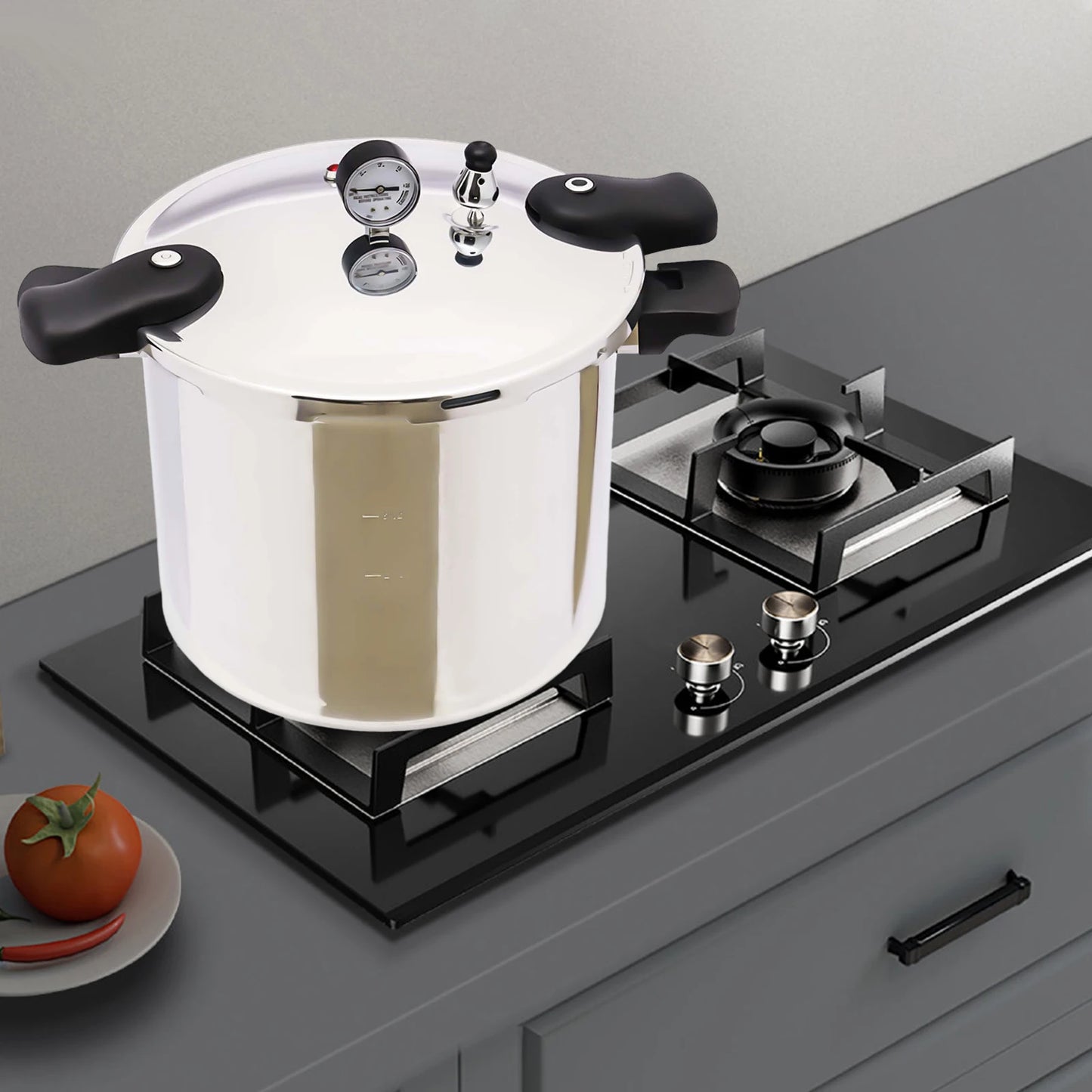22L Aluminium Alloy Pressure Canner 90Kpa Thickened Explosion-proof Pressure Cooker Pot with Pressure Gauge and Safety Valve