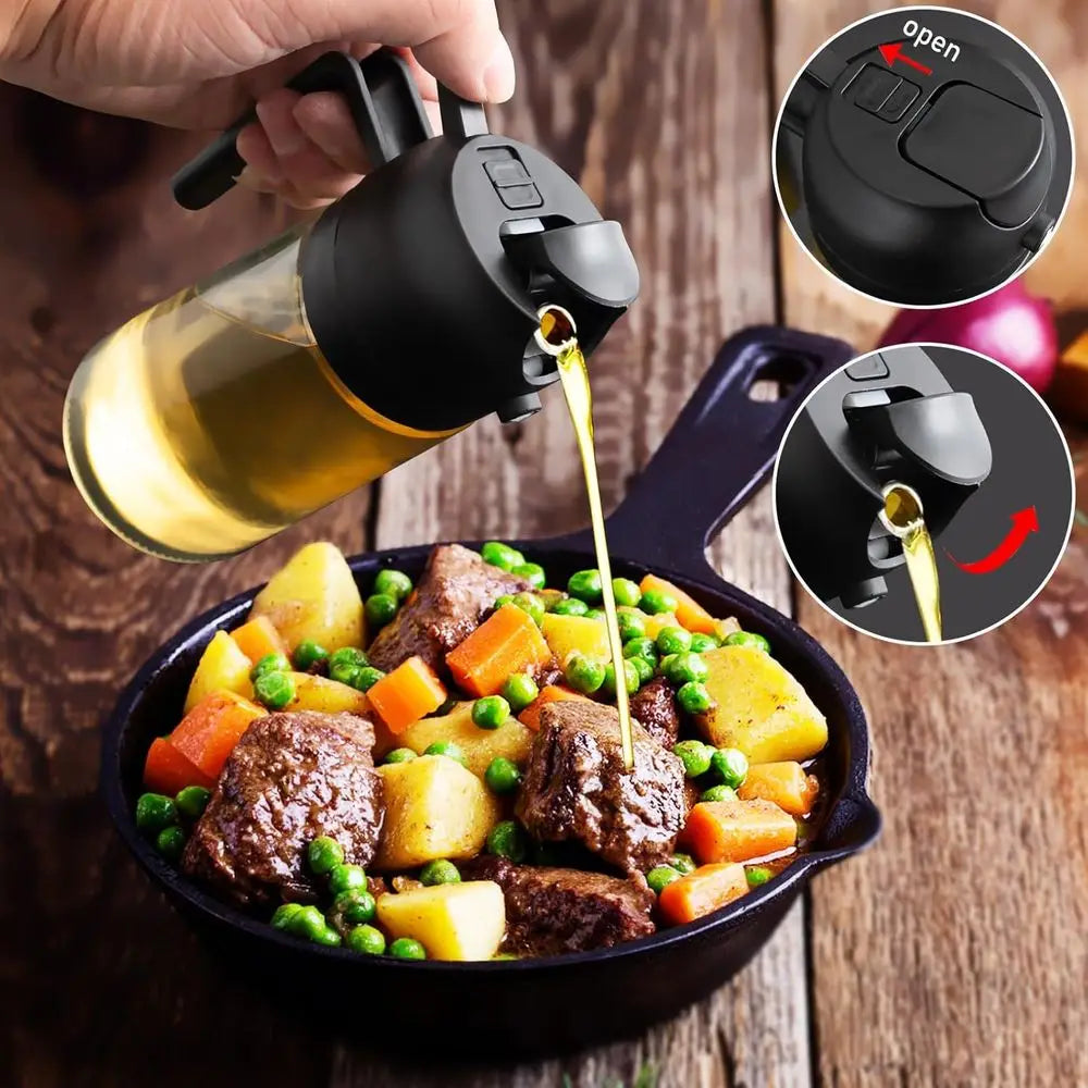2 in 1 Glass Oil Sprayer & Dispenser, 16oz/470ml Olive Cooking, Air Fryer, Salad, Kitchen Gadgets, Air Fryer Accessories, Sticke