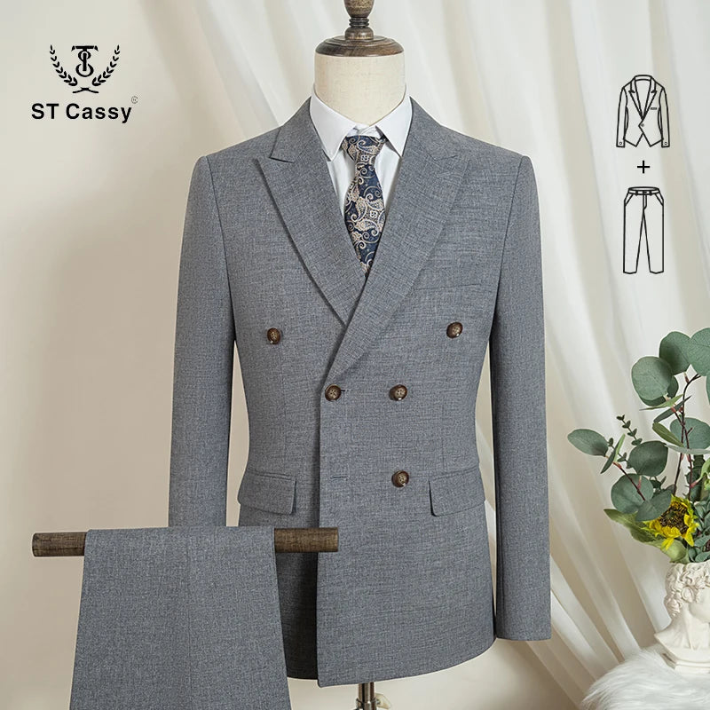 ST Cassy dark blue high quality luxury men's suit 2 piece set wedding groom suit for Men Stylish Business office suit