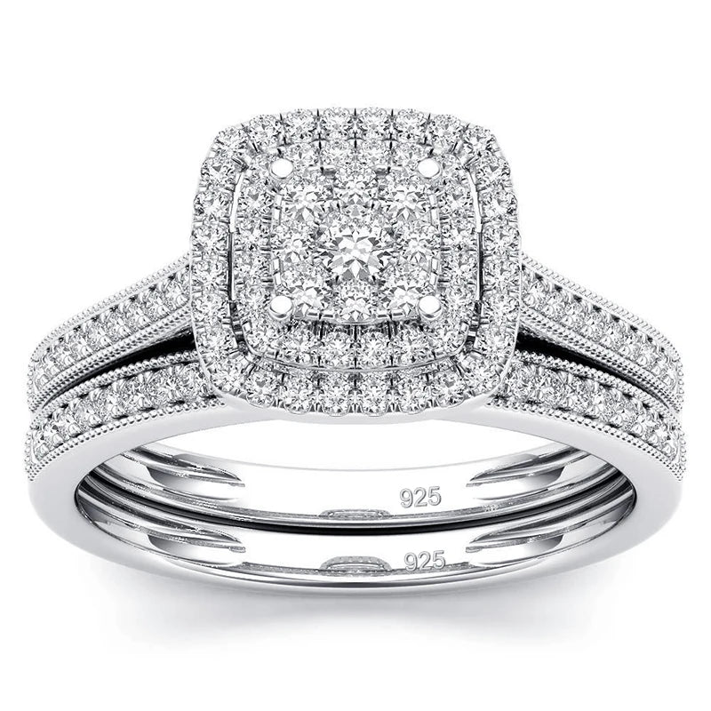 Szjinao 2pcs Moissanite Ring Set For Woman Original 925 Silver Wedding Jewelry Luxury Engagement Ladies Anniversary Gift Trend
