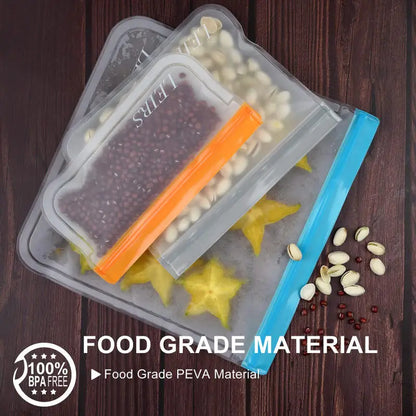 Thickened PEVA Food Bag Reusable Freezer Bag Food Storage Bags Ziplock Leakproof Fresh Snack Bag Food Grade Lunch Bag for Fridge