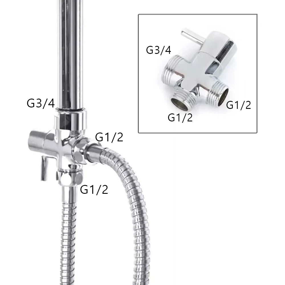 Black Shower Column Set Bathroom Accessories 3 Way Water Diverter Valve Bathtub Mixer Showers Faucet Pressurization Shower Head