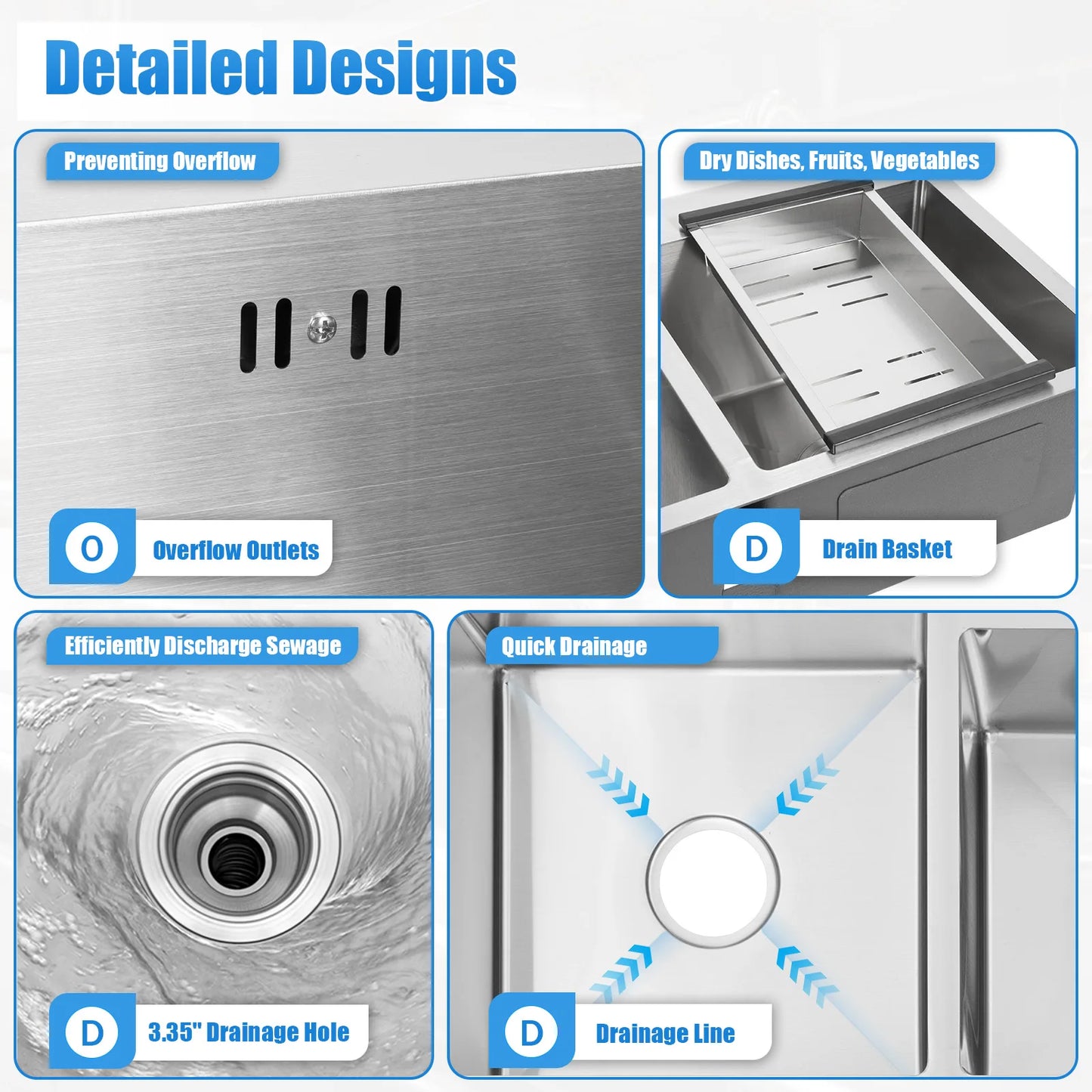 Stainless Steel Double Sink Wash Dishes With Drainer Deep Hidden Sink Bathroom Kitchen Accessories Household Items