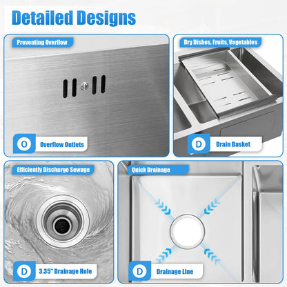 Stainless Steel Double Sink Wash Dishes With Drainer Deep Hidden Sink Bathroom Kitchen Accessories Household Items