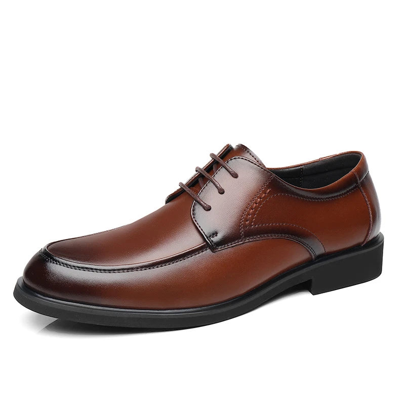 Mens Black Genuine Leather Lace Up Chunky Platform Oxfords Formal Business Office Groom Wedding Daily Wear Shoes Fashion Simple