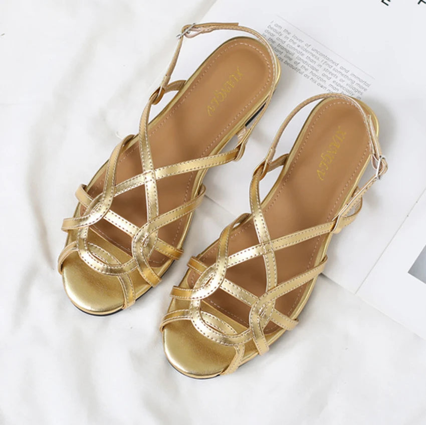 chaussure femme Women's braided t-strap flats sandals round toe casual female footwear summer shoes for women sandalias de mujer