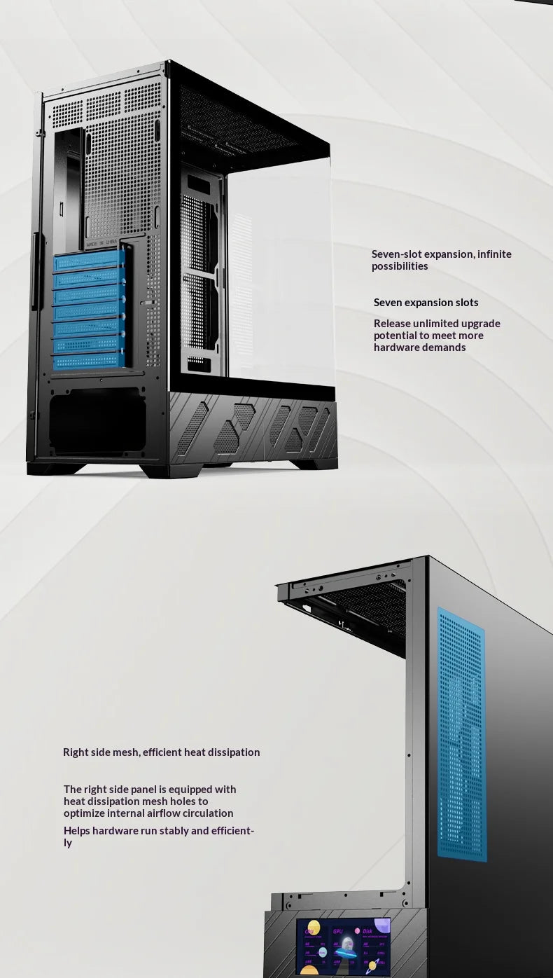 WJCOOLMAN Millennium ATX PC case secondary screen/digital display supports 360 water-cooled sea view room desktop computer case