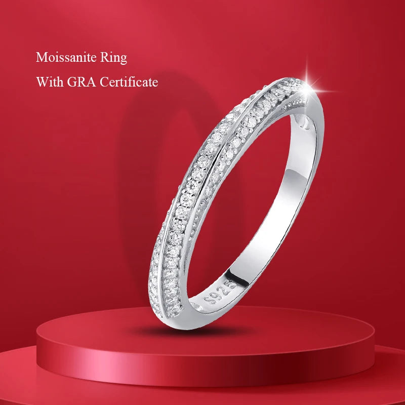 1.0mm-3.5mm Round Brilliant Cut Moissanite Wedding Rings Half Eternity Band 925 Silver Lab Diamond Wedding Ring With Certificate