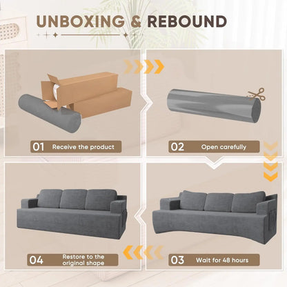87in Corduroy Deep Seat Sofa with 2 Pillows Cup Holder Storage Pocket Living Room Grey Custom