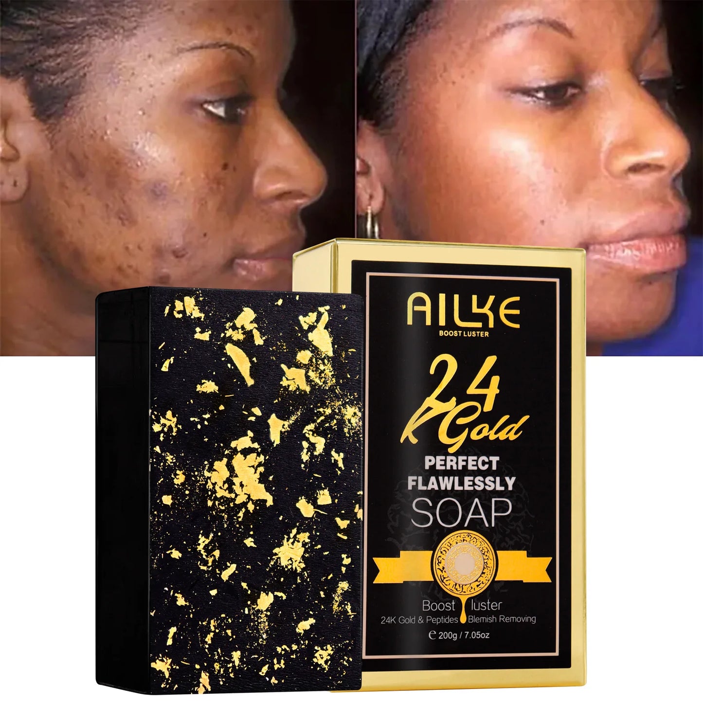 AILKE 24K Whitening Skin Set, Lightening, Remove Black Spots, Melanin, Stains, Even Skin Tone, Moisturizing, for All Skin Types