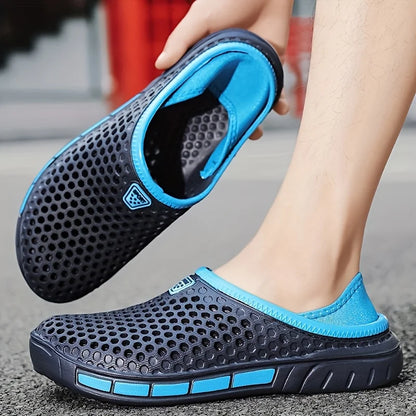 Men's Summer Sandals Clogs Casual Round Toe Slip on Outdoor Geometric Pattern Anti-slip Beach Hole Shoes Plus 46 47 Men Slippers