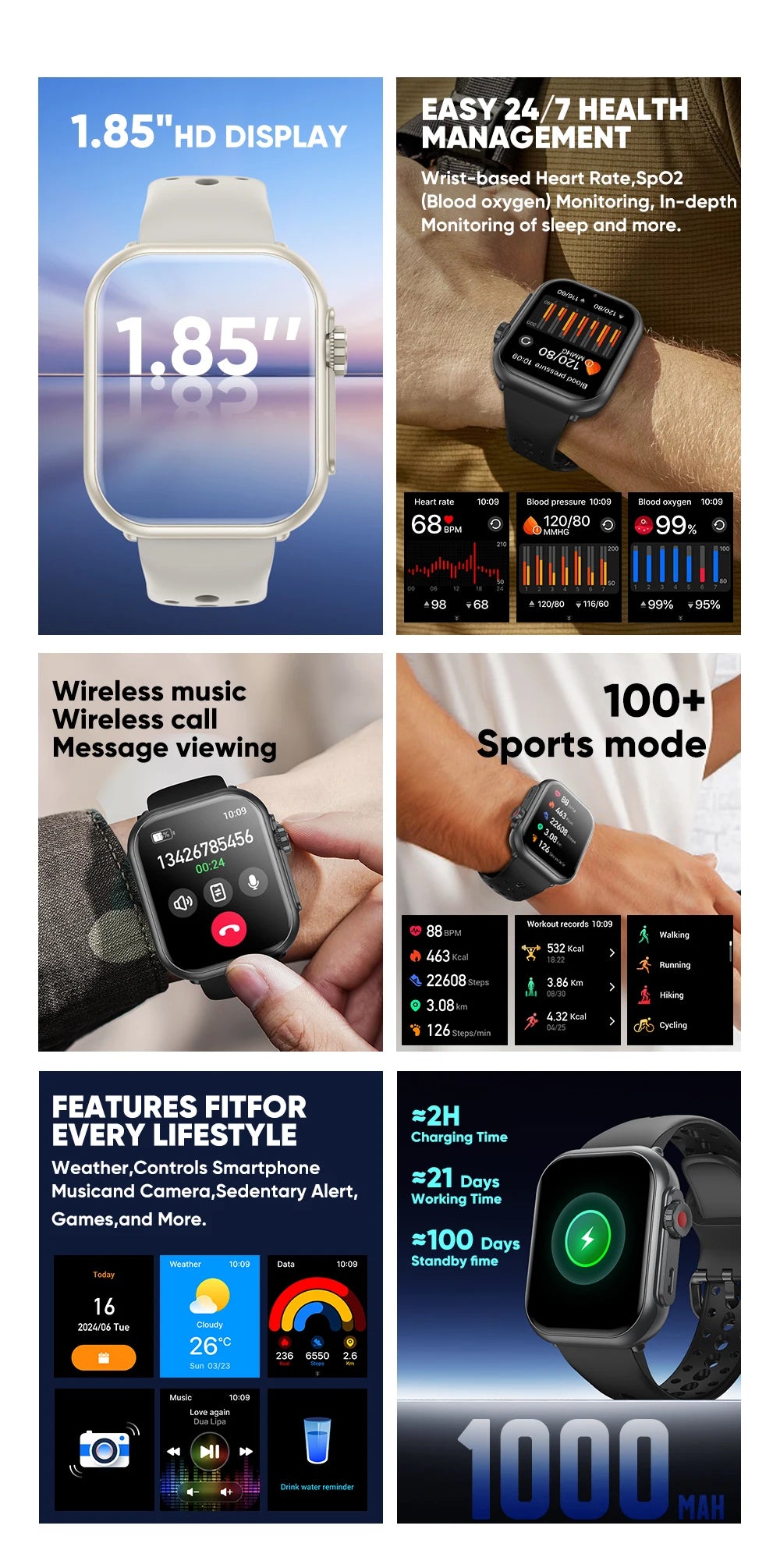 2026 Fashion Women Watch Ultra2 SE Smart Watches 1000mAh 1.85"AMOLED Full Touch Screen BT Call Smartwatch For Android IOS Ladies