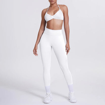 Women 2pcs Patchwork Sport Yoga Suit Training Sleeveless Sport Gym Tops Tummy Control Slimming Booty Leggings Yoga Suit Sports
