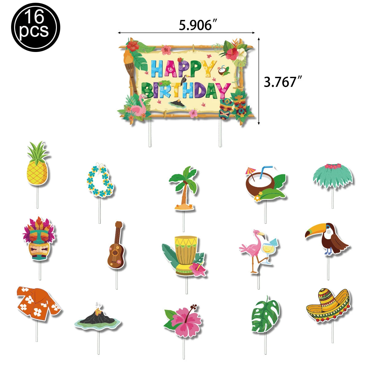 Hawaiian Party Photo Props Decorations Summer Beach Tropical Flamingo Party Supplies Aloha Banner Hawaiian Party DIY Supplies