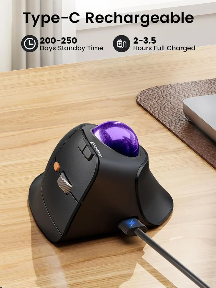 ProtoArc Vertical Wireless Trackball Mouse, EM05 NL Bluetooth Ergonomic Rollerball Mouse Rechargeable Computer Laptop Thumb Mice