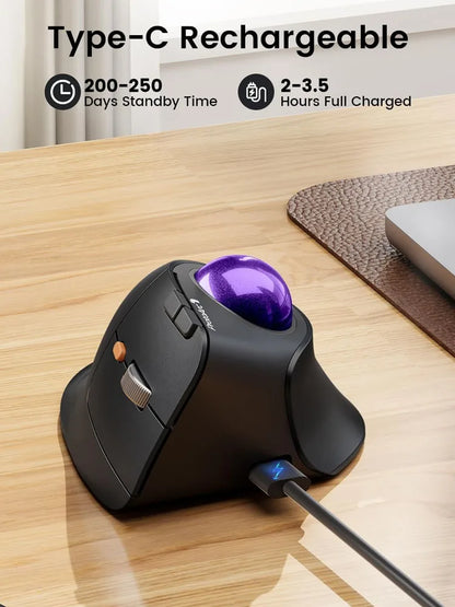 ProtoArc Vertical Wireless Trackball Mouse, EM05 NL Bluetooth Ergonomic Rollerball Mouse Rechargeable Computer Laptop Thumb Mice