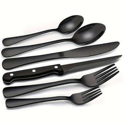 36-Piece Black Silverware Set With Steak Knives, Black Flatware Set Food-Grade Stainless Steel Tableware Cutlery Set