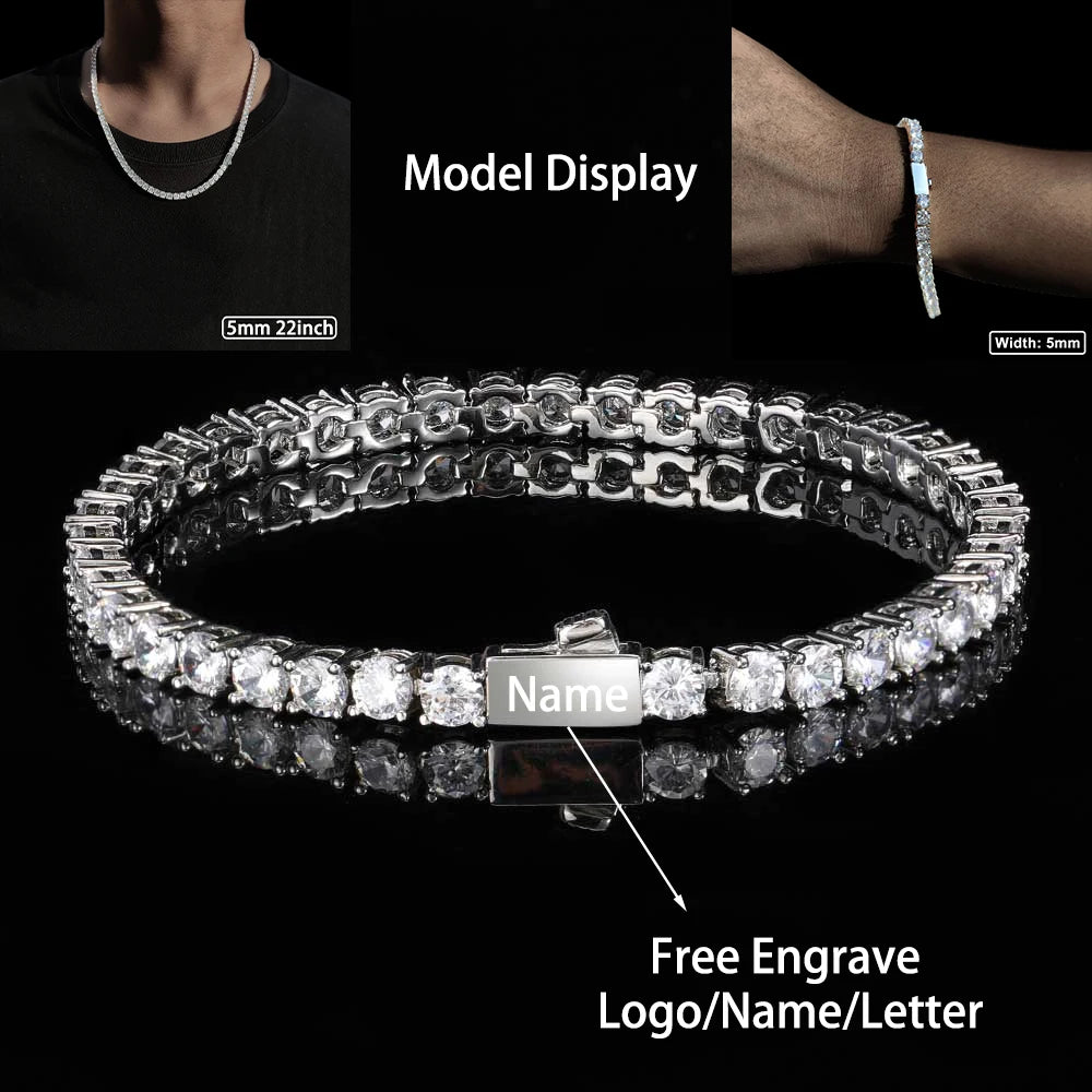 3mm 4mm 5mm 1 Row Tennis Chain Bling Zircon Copper Material Necklace Hip Hop Man and Women Iced Out Jewelry Free Engrave Name