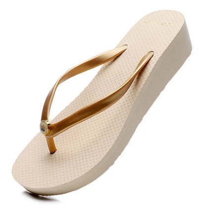 33-43 Summer New 2025 Women Slope Heel Flip Flops For women Tall 6cm Anti Slip Thick Bottom Height Increasing Beach Sandals Sxey