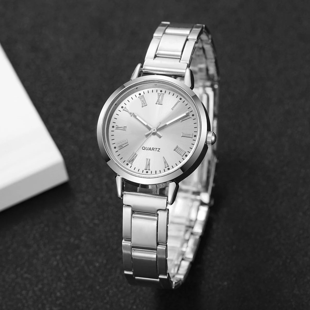 6pcs/set Elegant Women Quartz Watch Fashion Simple Dial Ladies Wristwatch Rhinestone Jewelry Set Relogio Feminino（Without Box）