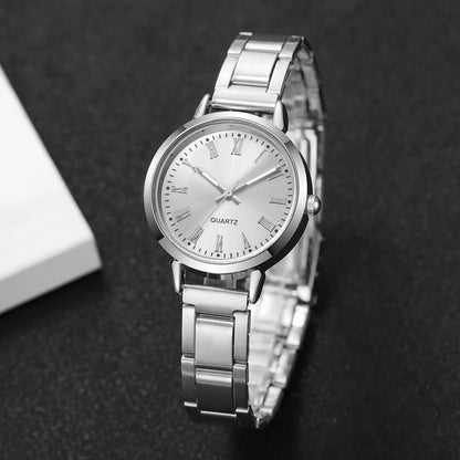 6pcs/set Elegant Women Quartz Watch Fashion Simple Dial Ladies Wristwatch Rhinestone Jewelry Set Relogio Feminino（Without Box）