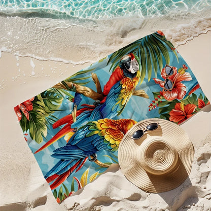 Tropical Paradise Beach Towel: Parrots & Flowers for Summer Fun Suitable for towels, bath towels, beach towels