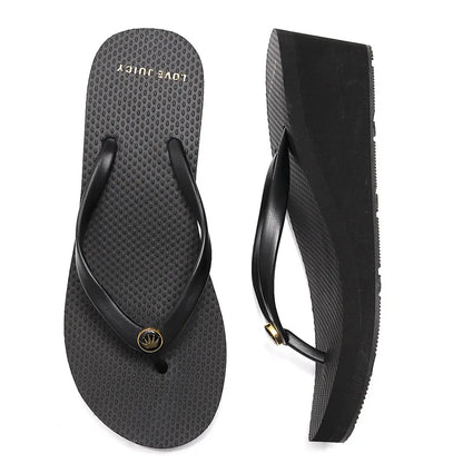 33-43 Summer New 2025 Women Slope Heel Flip Flops For women Tall 6cm Anti Slip Thick Bottom Height Increasing Beach Sandals Sxey