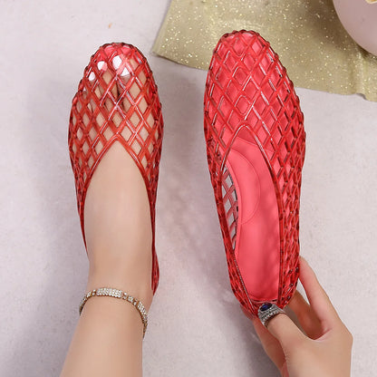 2026 women's new transparent retro jelly casual women's shoes round toe shallow mouth PVC sandals