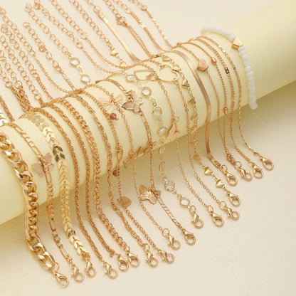 20 Pcs/Set Bohemian Twisted Snake Chain Anklet For Women Summer Beach Vintage Simple Foot Ankle Bracelet On Leg Jewelry Gifts