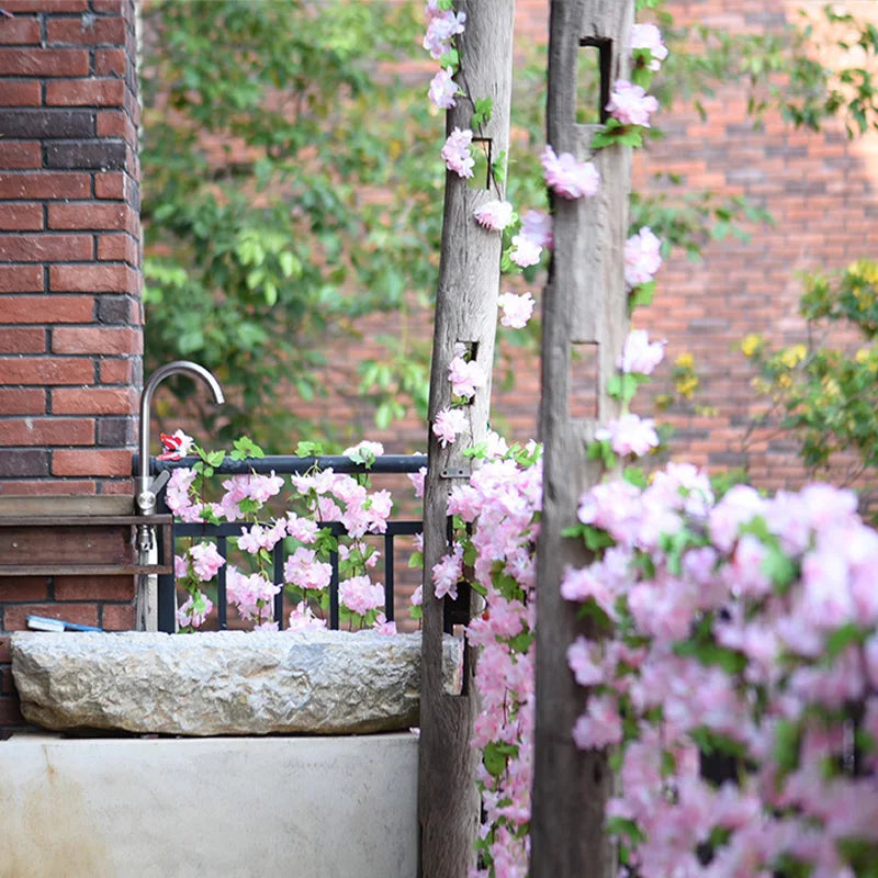 8pcs 1.8M Artificial Cherry Blossom Flower Vines Faux Flowers Outdoors Hanging Silk Flowers Garland for Wedding Party Home Decor