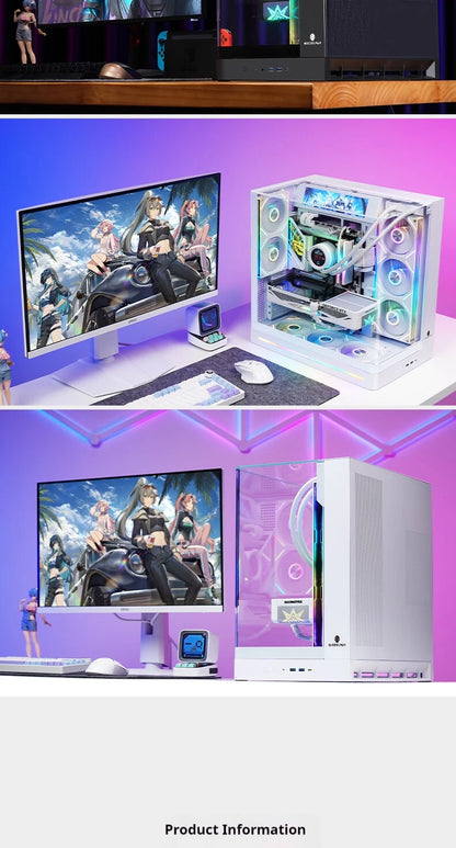 WJCOOLMAN AITO Plus ATX PC case 9.16-inch screen RGB light strip 360 water cooler Integrated curved glass computer case