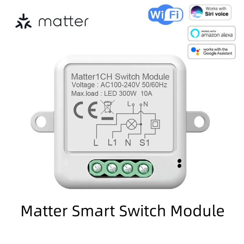 Matter WIFI Smart Switch Module Relay Breaker HomeKit Wireless Control Breaker Works With Siri Alexa Google Home Smart Home Life