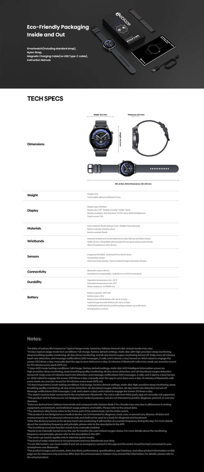 New Zeblaze Btalk 3 GPS Smartwatch 1.43" AMOLED Screen Dual Strap Make/Answer Phone Calls Heart Rate SpO2 Stress Tracking Watch