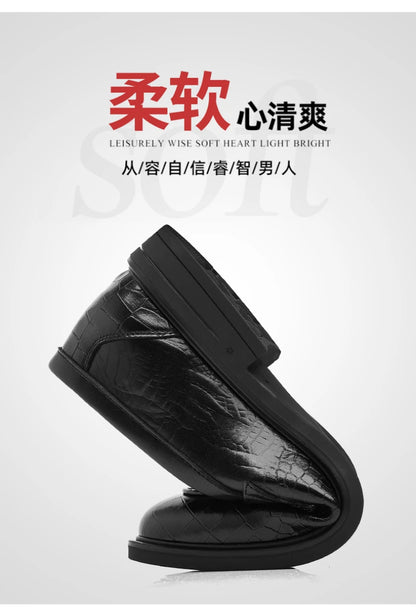 Mens Black Crocodile Embossed Leather Loafers With Metal Horsebit Buckle Thick Sole Formal Business Wedding Party Dress Shoes