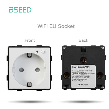 BSEED EU Stanndard Wifi Electrical Sockets Power Monitor Outlets Tuya Smart Life Alexa App Control Timing Function DIY Parts