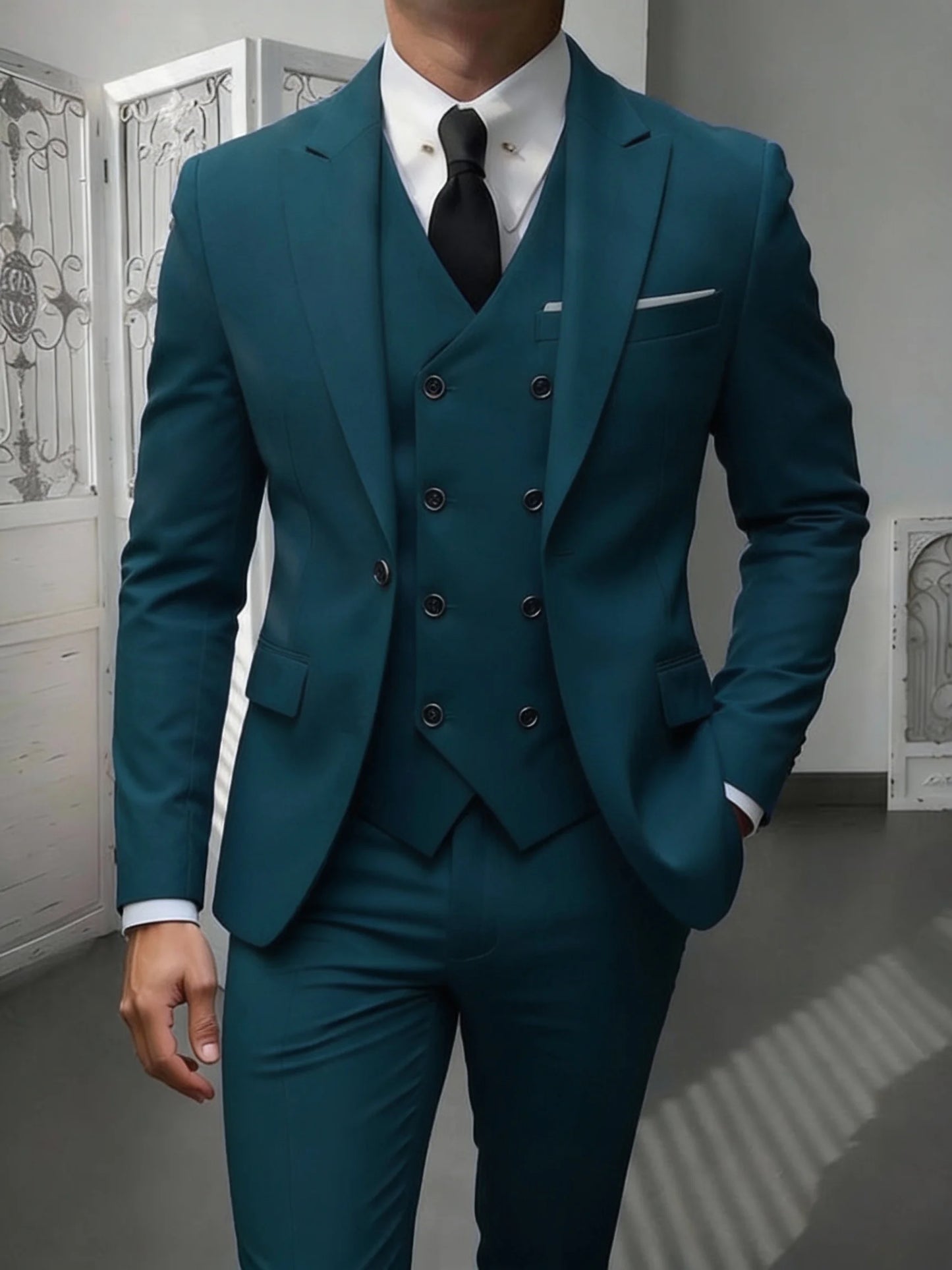 Men's Classic 3-Piece Suit Set - Slim Fit Notched Lapel Blazer with Vest & Pants, Versatile Formal Outfit for Business & Events