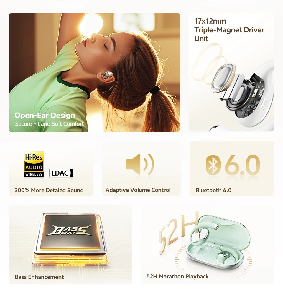 QCY Crossky R70 BH24CT02A Open-Ear Wireless Headphones Hi-Res with LDAC Bluetooth 6.0 Earphones Bass Boost Spatial Sound Earbuds