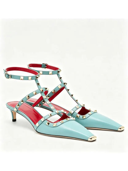 Summer Square Headed Rivet High-heeled Women's Sandals, Fashionable and Sexy Women's Party T-table Women's Plus Size Sandals