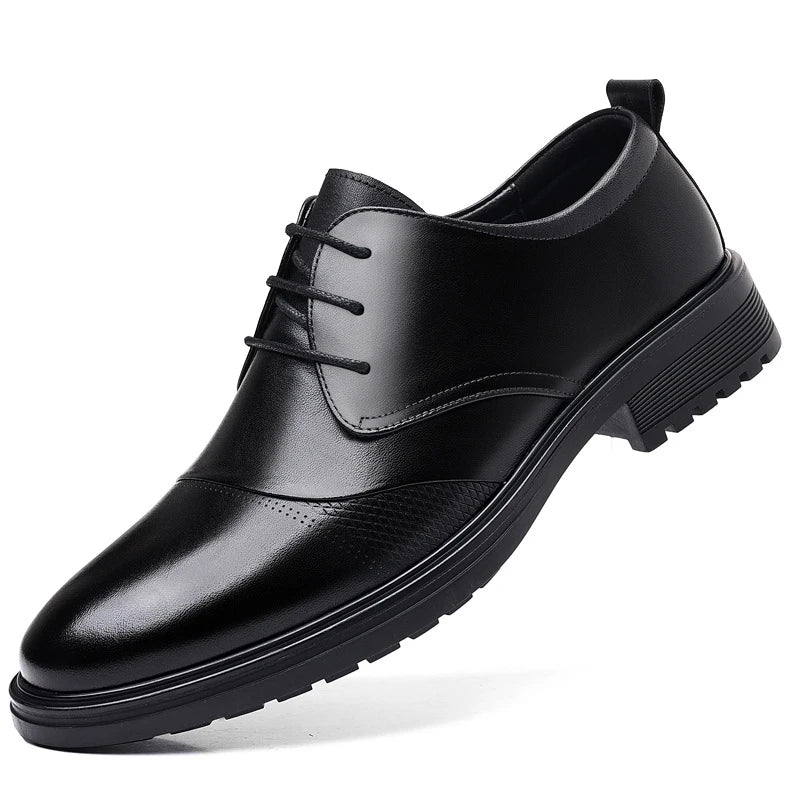 Mens Black Genuine Leather Textured Lace Up Chunky Sole Oxfords Formal Business Office Groom Wedding Daily Wear Shoes Fashion