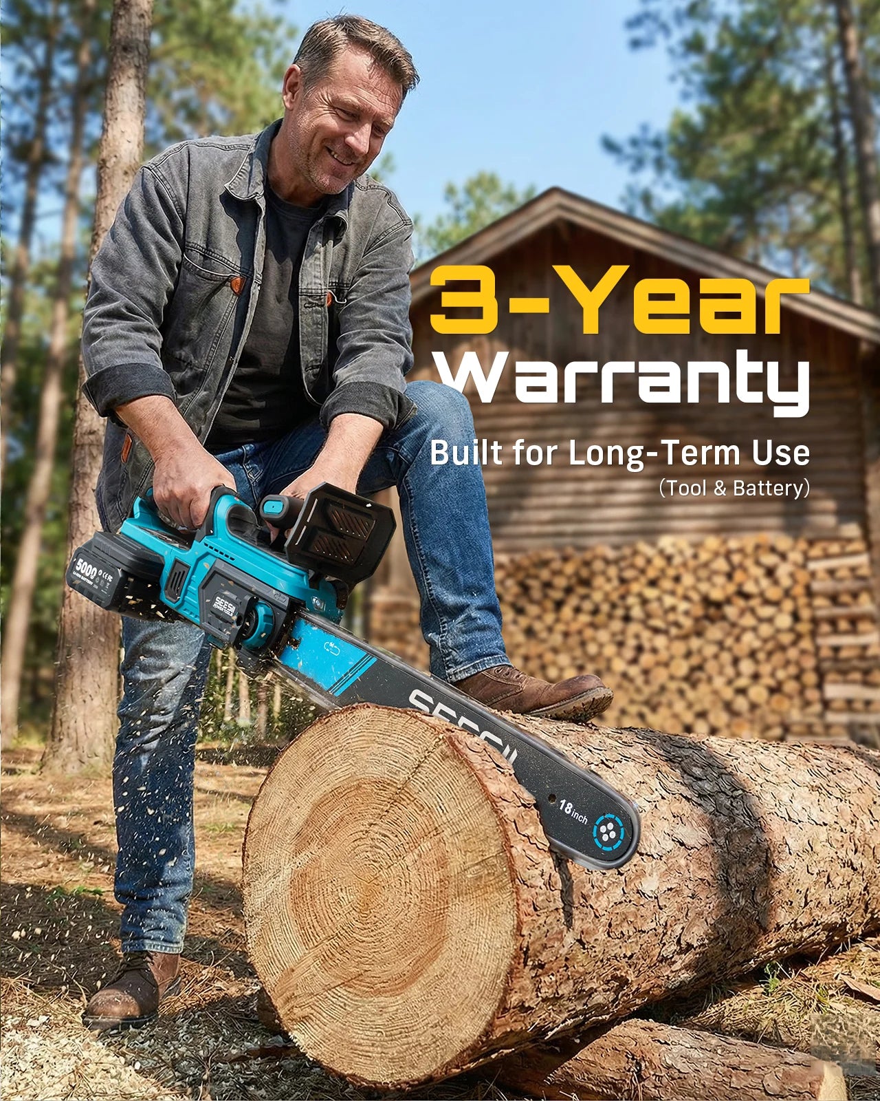 Seesii 40V 18Inch Cordless Electric Saw 2200W Brushless Chainsaw With Automatic Oiler  Garden Woodworking Cutting Tool For Makita 18v Battery pin