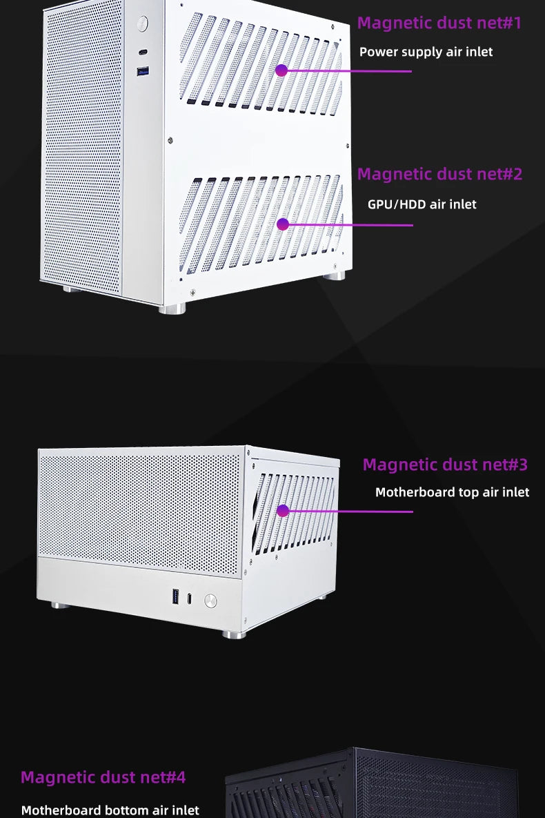 METALFISH T20 Mini ITX White Case 9L Compact PC Chassis Support Flex PSU/240mm GPU/100mm Cooler/180 Liquid Cooler