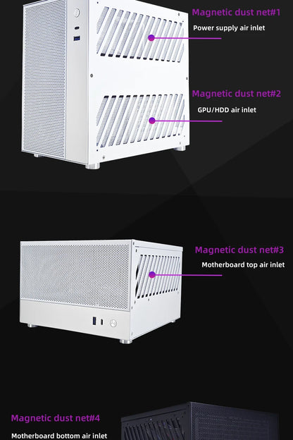 METALFISH T20 Mini ITX White Case 9L Compact PC Chassis Support Flex PSU/240mm GPU/100mm Cooler/180 Liquid Cooler