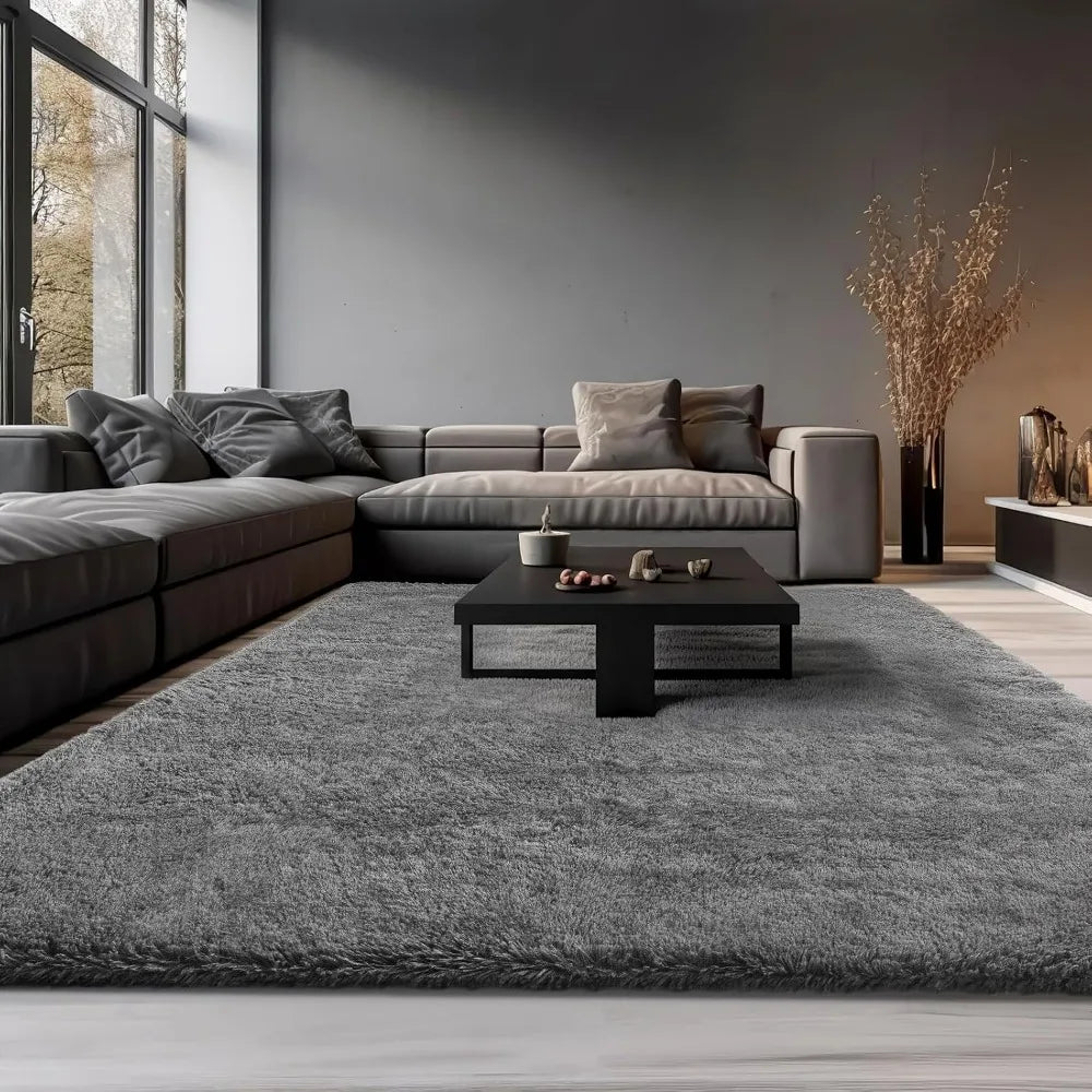 Area Rugs 9x12 Living Room, Large Grey Bedroom Carpet, Big Shag Indoor Thick Soft Rug, Fluffy Carpets for Home Decor Aesthetic