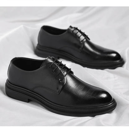 Mens Black Vintage Genuine Leather Lace Up Formal Business Office Groom Wedding Daily Wear Dress Shoes Simple British Style